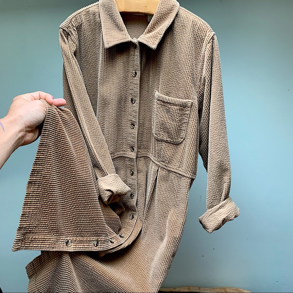 L.L Bean Corduroy Long Button Down Over Coat Dress